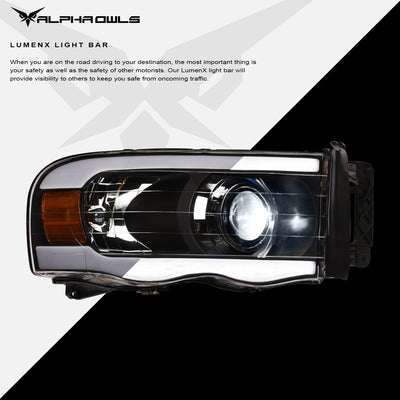 LMX Series LED Projector Headlights w/LumenX Light Bar <BR> 02-05 Dodge Ram 1500