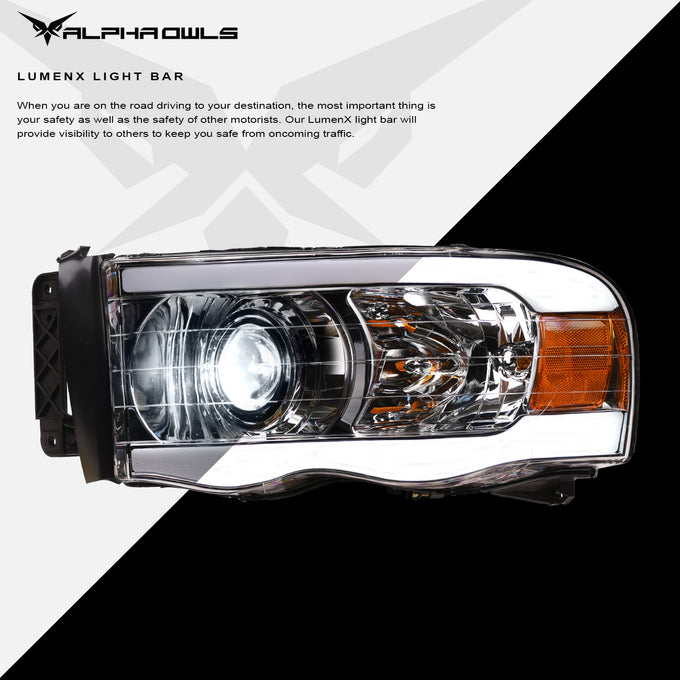 LMX Series LED Projector Headlights w/LumenX Light Bar <BR> 02-05 Dodge Ram 1500