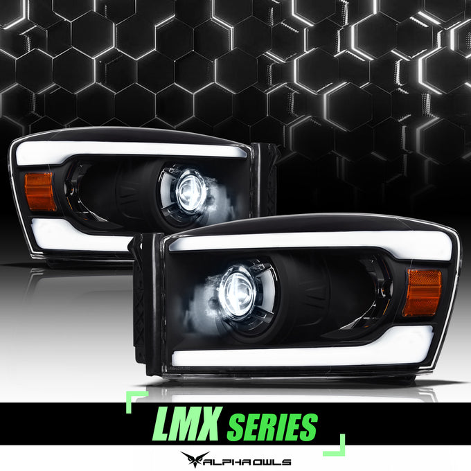 LMX Series LED Projector Headlights w/LumenX Light Bar <br> 06-08 Dodge Ram 1500