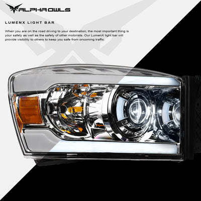 LMX Series LED Projector Headlights w/LumenX Light Bar <br> 06-08 Dodge Ram 1500