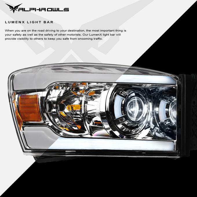 LMX Series LED Projector Headlights w/LumenX Light Bar <br> 06-08 Dodge Ram 1500