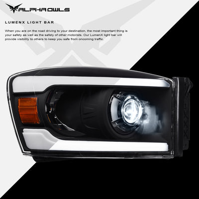 LMX Series LED Projector Headlights w/LumenX Light Bar <br> 06-08 Dodge Ram 1500