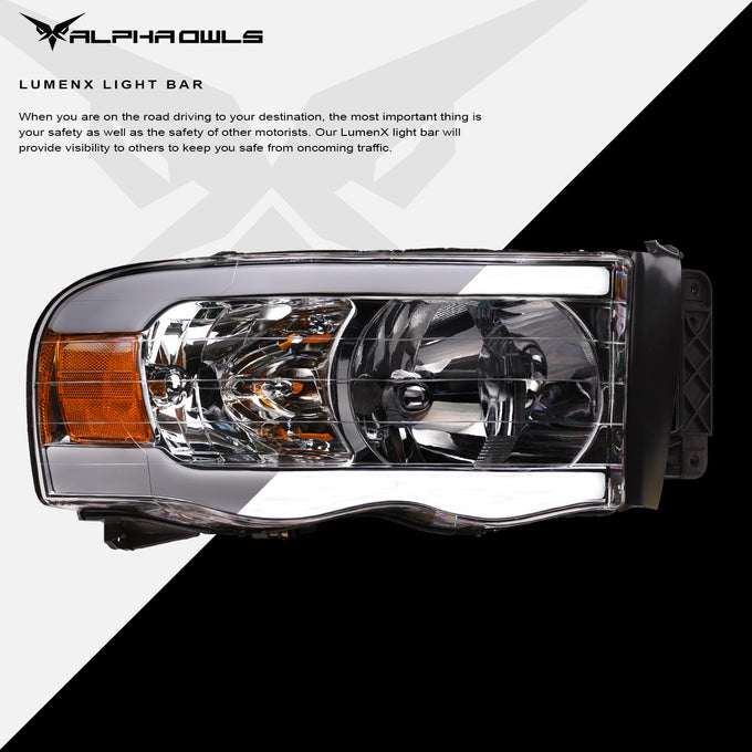 LM Series Crystal Headlights W/LumenX Light Bar <br> 02-05 Dodge Ram 1500