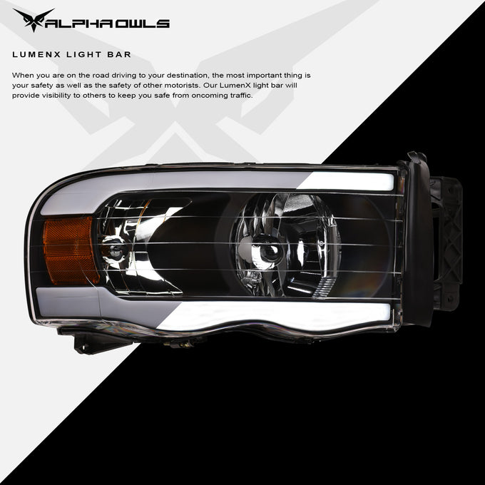 LM Series Crystal Headlights W/LumenX Light Bar <br> 02-05 Dodge Ram 1500