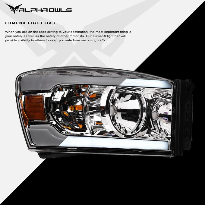 LM Series Crystal Headlights w/ LumenX Light Bar <br>09-10 Dodge Ram 1500