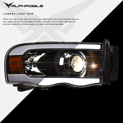 LMP Series Projector Headlights w/ LumenX Light Bar <br>02-05 Dodge Ram 1500