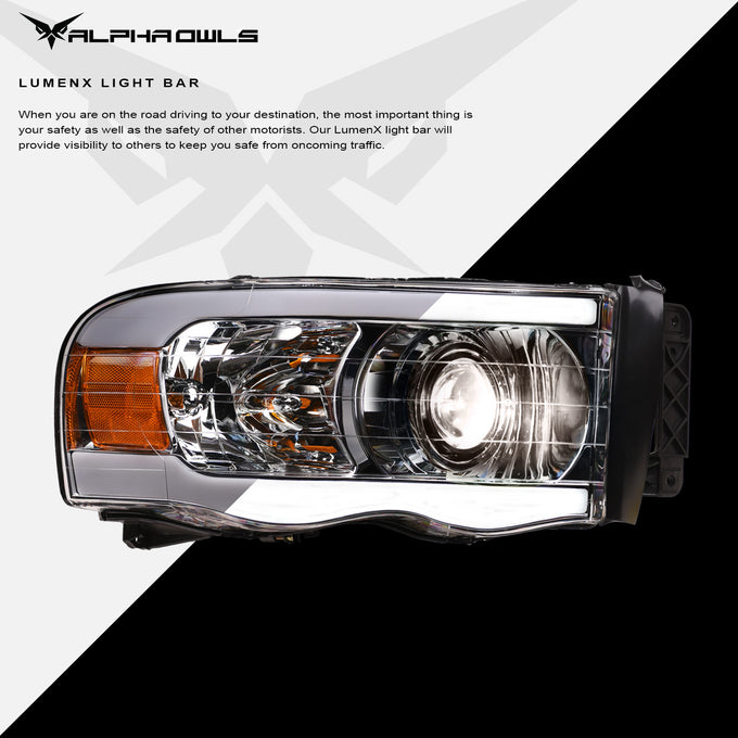 LMP Series Projector Headlights w/ LumenX Light Bar <br> 02-05 Dodge Ram 1500