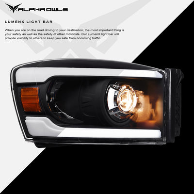 LMP Series Projector Headlights w/ LumenX Light Bar <BR> 06-08 Dodge Ram 1500