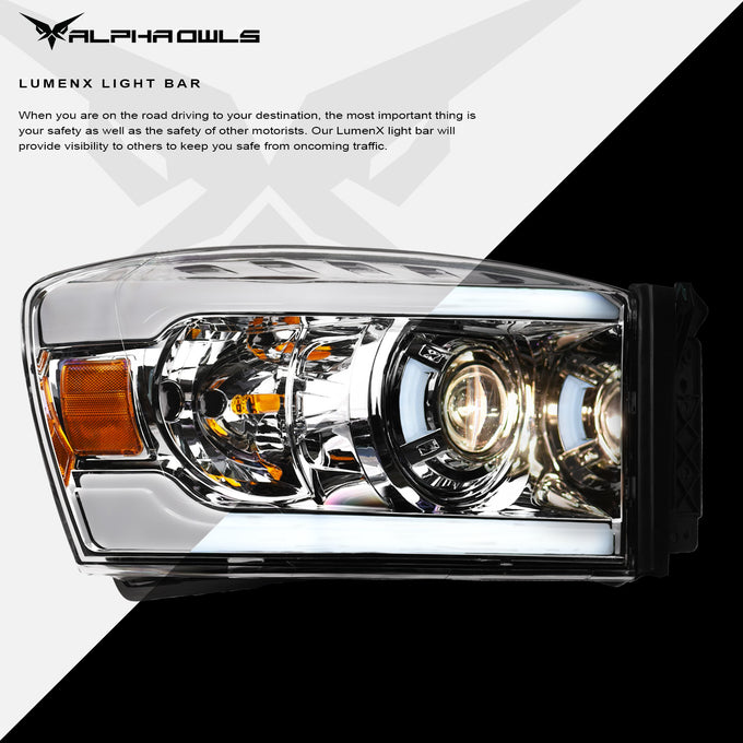 LMP Series Projector Headlights w/ LumenX Light Bar <BR> 06-08 Dodge Ram 1500