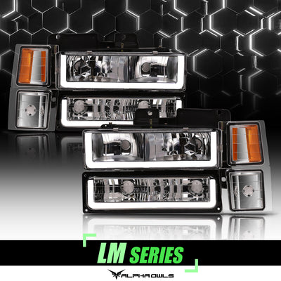 LM Series Crystal Headlights w/ LumenX Light Bar <BR> 94-99 Chevy/GMC C/K, Suburban, Tahoe Series