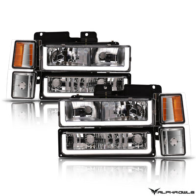LM Series Crystal Headlights w/ LumenX Light Bar <BR> 94-99 Chevy/GMC C/K, Suburban, Tahoe Series