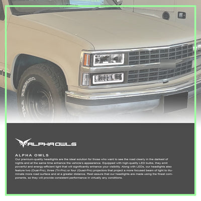 LM Series Crystal Headlights w/ LumenX Light Bar <BR> 94-99 Chevy/GMC C/K, Suburban, Tahoe Series