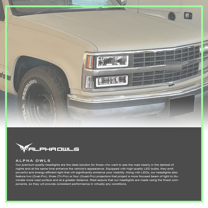 LM Series Crystal Headlights w/ LumenX Light Bar <BR> 94-99 Chevy/GMC C/K, Suburban, Tahoe Series