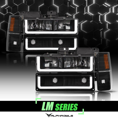 LM Series Crystal Headlights w/ LumenX Light Bar <BR> 94-99 Chevy/GMC C/K, Suburban, Tahoe Series
