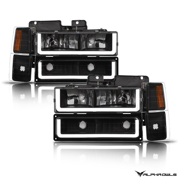 LM Series Crystal Headlights w/ LumenX Light Bar <BR> 94-99 Chevy/GMC C/K, Suburban, Tahoe Series