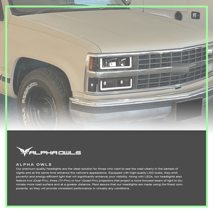 LM Series Crystal Headlights w/ LumenX Light Bar <BR> 94-99 Chevy/GMC C/K, Suburban, Tahoe Series