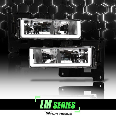LM Series Crystal Headlights w/ LumenX Light Bar <BR> 88-99 Chevy/GMC C/K Series, Blazer, Suburban, Tahoe, Yukon