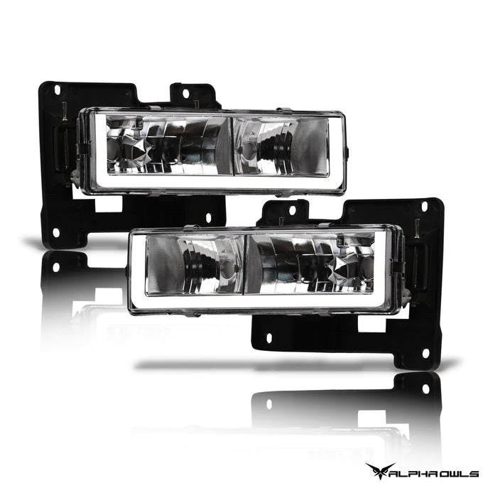 LM Series Crystal Headlights w/ LumenX Light Bar <BR> 88-99 Chevy/GMC C/K Series, Blazer, Suburban, Tahoe, Yukon