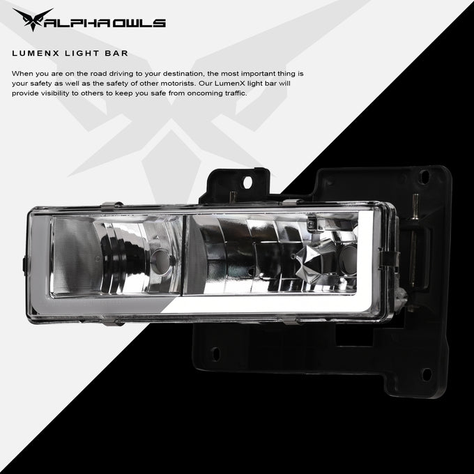 LM Series Crystal Headlights w/ LumenX Light Bar <BR> 88-99 Chevy/GMC C/K Series, Blazer, Suburban, Tahoe, Yukon