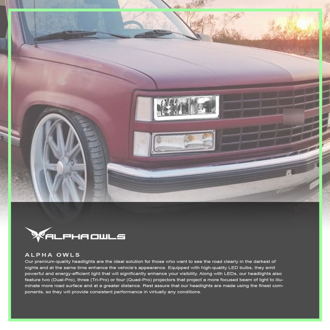 LM Series Crystal Headlights w/ LumenX Light Bar <BR> 88-99 Chevy/GMC C/K Series, Blazer, Suburban, Tahoe, Yukon
