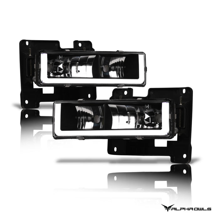 LM Series Crystal Headlights w/ LumenX Light Bar <BR> 88-99 Chevy/GMC C/K Series, Blazer, Suburban, Tahoe, Yukon