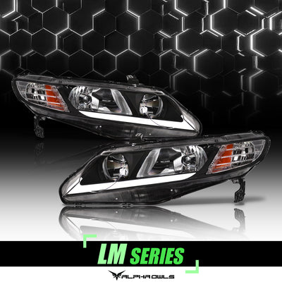 LM Series Crystal Headlights w/ LumenX Light Bar <BR> 06-11 Honda Civic 4DR