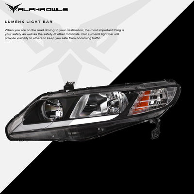 LM Series Crystal Headlights w/ LumenX Light Bar <BR> 06-11 Honda Civic 4DR