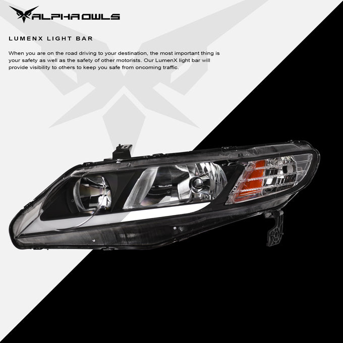 LM Series Crystal Headlights w/ LumenX Light Bar <BR> 06-11 Honda Civic 4DR