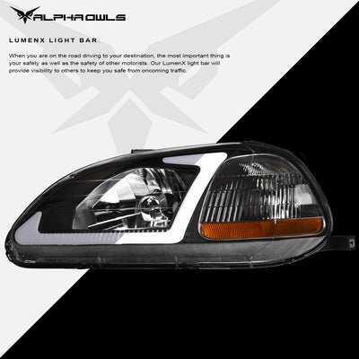LM Series Crystal Headlights w/ LumenX Light Bar <br>96-98 Honda Civic