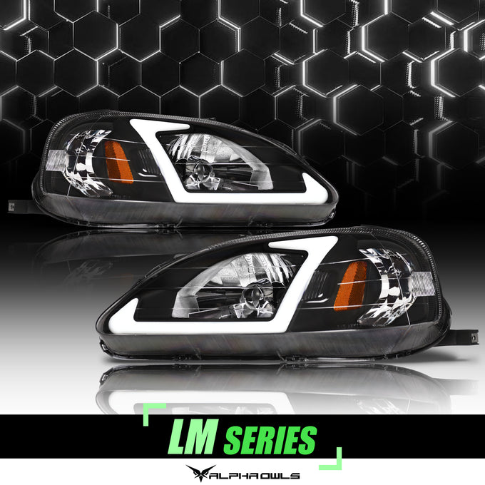 LM Series Crystal Headlights w/ LumenX Light Bar <br>99-00 Honda Civic
