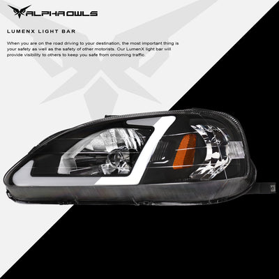 LM Series Crystal Headlights w/ LumenX Light Bar <br>99-00 Honda Civic