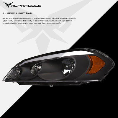 LM Series Crystal Headlights W/LumenX Light Bar <BR> 06-13 Chevy Impala