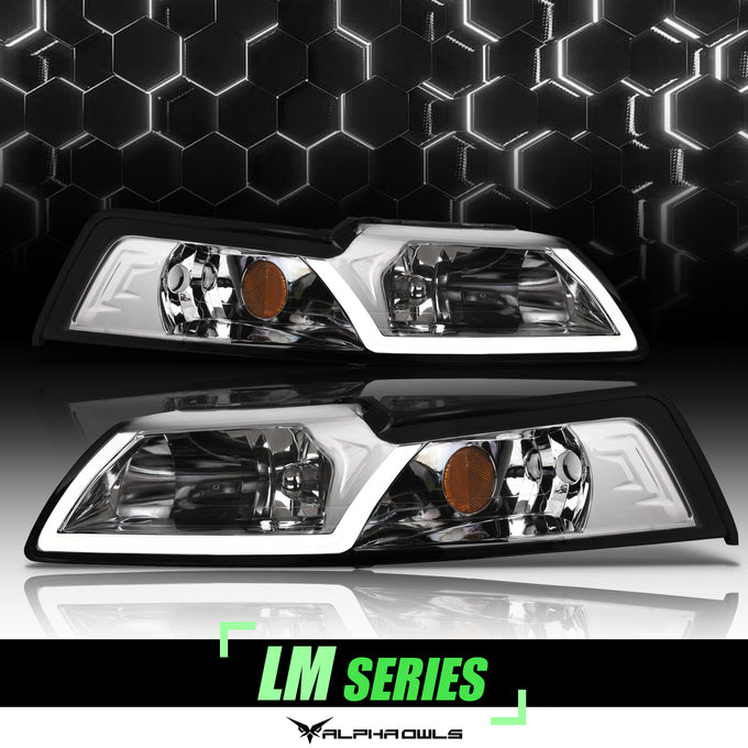 LM Series Crysta Headlights w/ LumenX Light Bar <br> 99-04 Ford Mustang