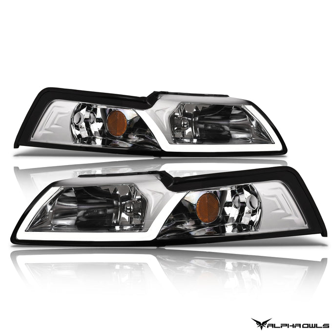 LM Series Crysta Headlights w/ LumenX Light Bar <br> 99-04 Ford Mustang