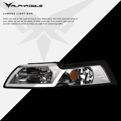 LM Series Crysta Headlights w/ LumenX Light Bar <br> 99-04 Ford Mustang