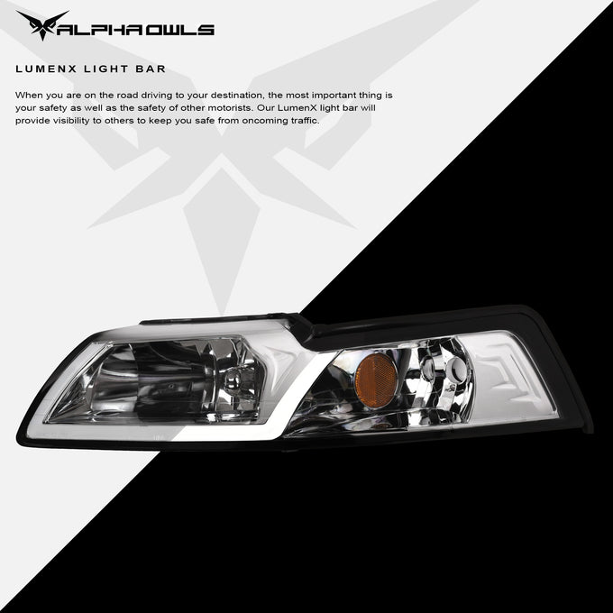 LM Series Crysta Headlights w/ LumenX Light Bar <br> 99-04 Ford Mustang