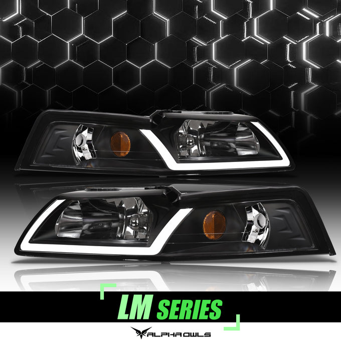 LM Series Crysta Headlights w/ LumenX Light Bar <br> 99-04 Ford Mustang