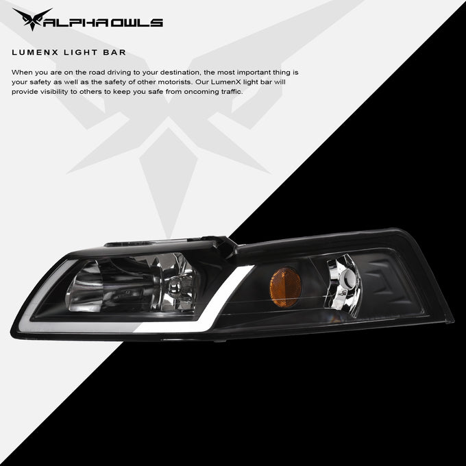 LM Series Crysta Headlights w/ LumenX Light Bar <br> 99-04 Ford Mustang