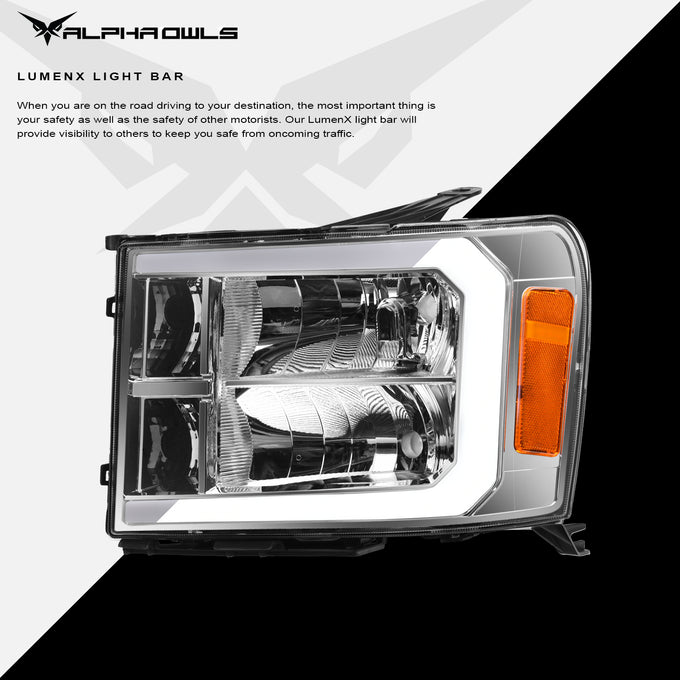 LM Series Crystal Headlights w/ LumenX Light Bar <br> 07-13 GMC Sierra 2500 3500 HD