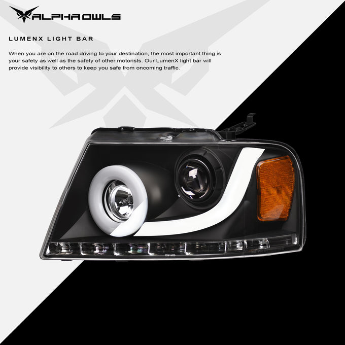 LMP Series Projector Headlights w/ LumenX Light Bar <BR> 04-08 Ford F-150, 06-08 Lincoln Mark LT
