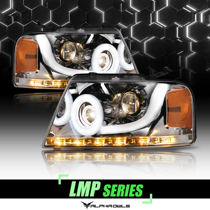 LMP Series Projector Headlights w/ LumenX Light Bar <BR> 04-08 Ford F-150, 06-08 Lincoln Mark LT