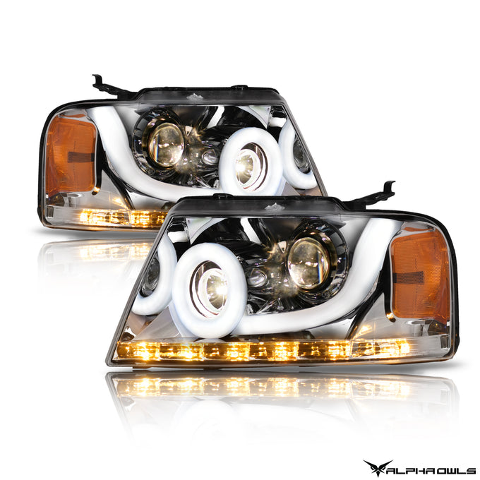 LMP Series Projector Headlights w/ LumenX Light Bar <BR> 04-08 Ford F-150, 06-08 Lincoln Mark LT