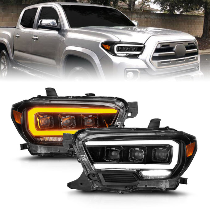 Black Housing Full LED Sequential Projector Headlights <br> 16-22 Toyota Tacoma SR/SR5