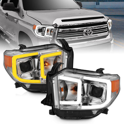 Chrome Projector Headlights Plank Style w/Amber Corner <br>14-17 Toyota Tundra
