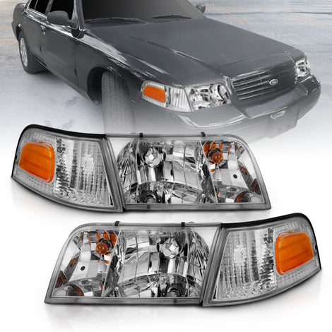 Chrome Crystal Headlights w/Bumper Light <br>98-05 Ford Crown Victoria