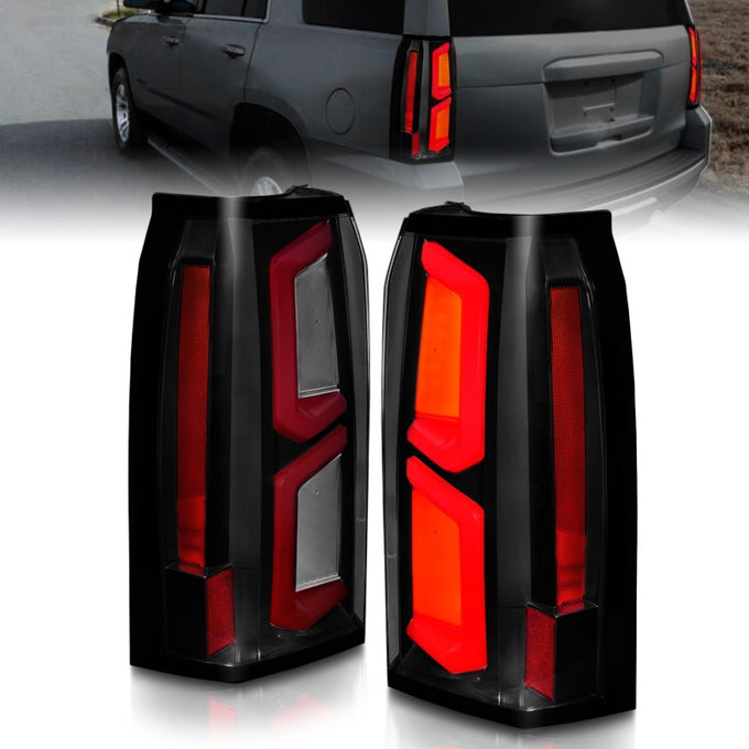 Black Smoke LED Tail Lights w/Light Bar <br>15-20 Chevy Tahoe Suburban