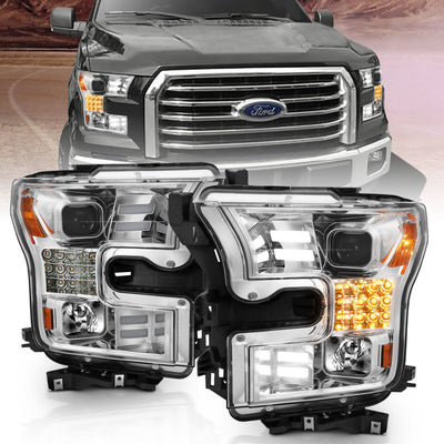 Chrome Projector Headlights w/Amber Corner <br>15-17 Ford F-150