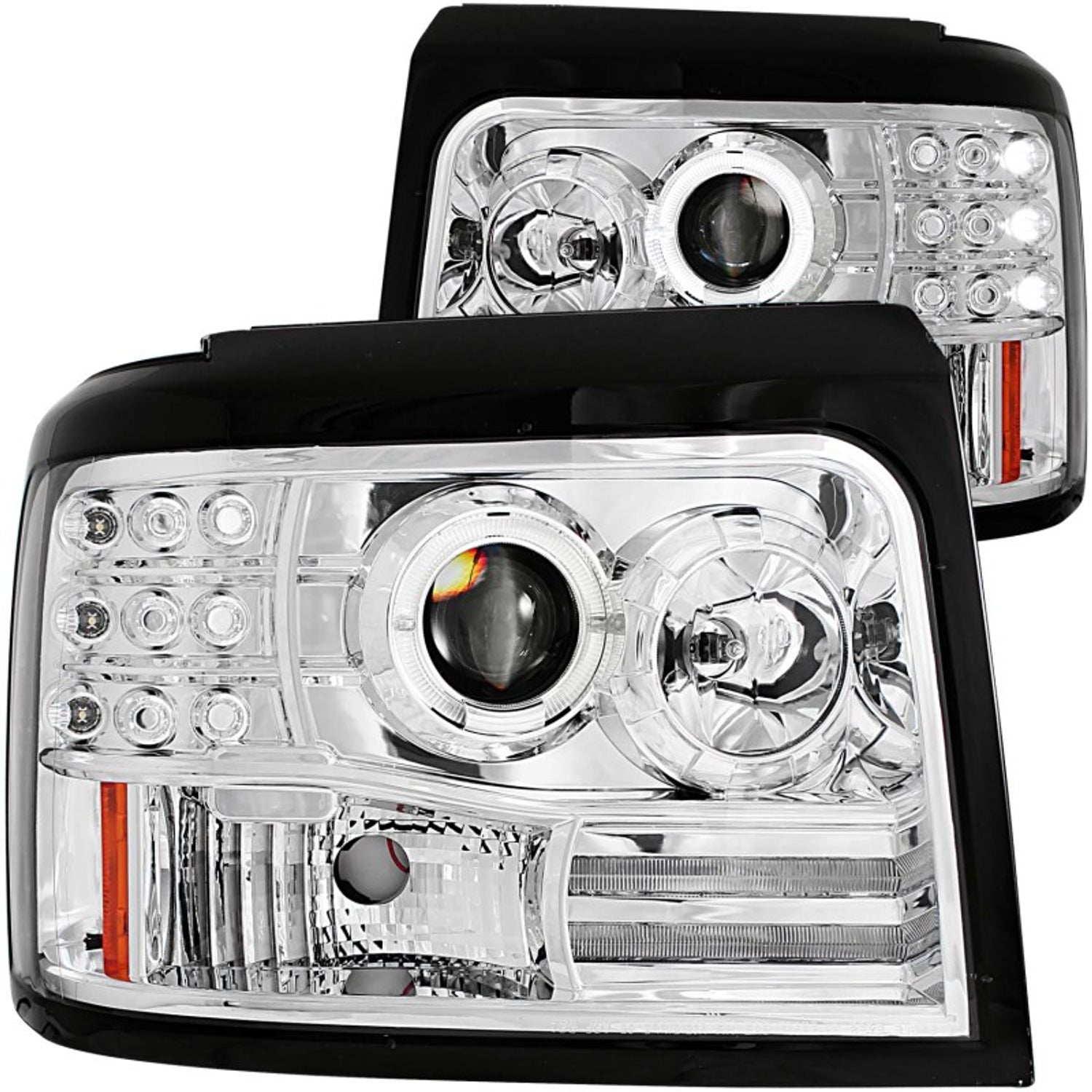 Chrome LED Halo Projector Headlights <br> 92-96 Ford F-150, 92-98 F250, F350