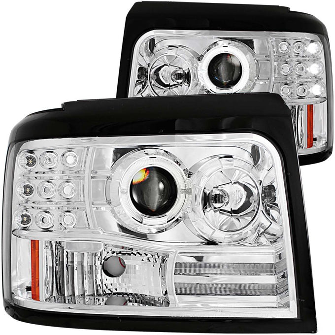 Chrome LED Halo Projector Headlights <br> 92-96 Ford F-150, 92-98 F250, F350