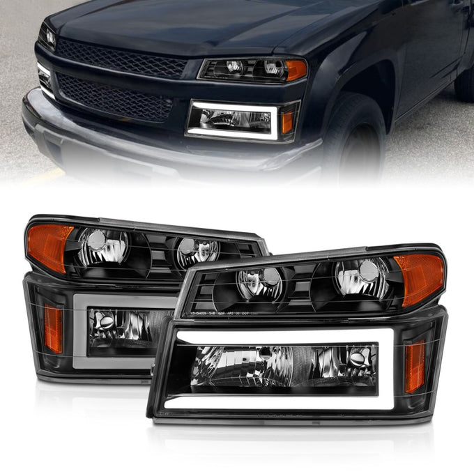 4pcs Black Housing LED DRL Crystal Headlights <br> 04-12 GMC Colorado/Canyon/I-Series